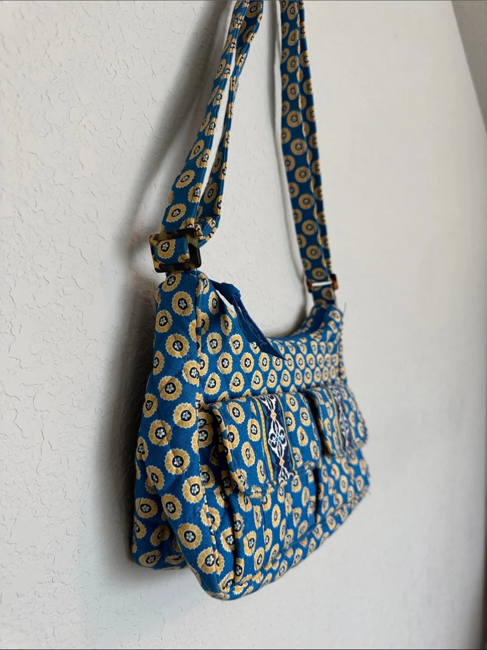 Vera Bradley Blue and Yellow Quilted Floral Circle Shoulder Bag